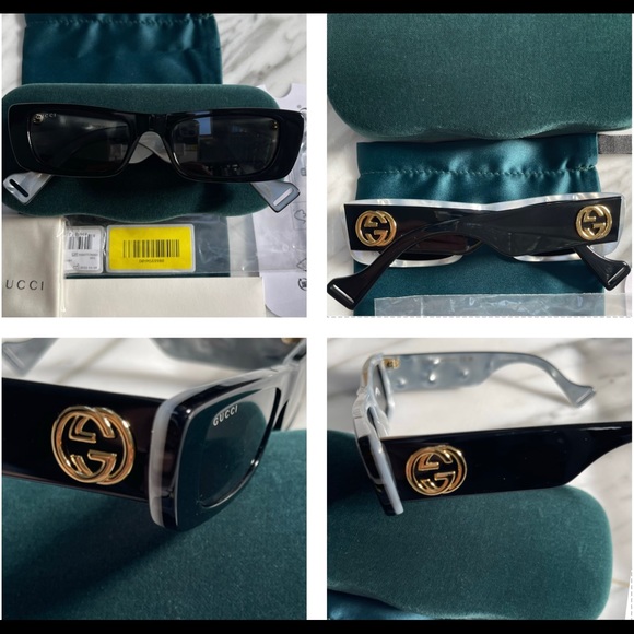GUCCI CELEBS & INFLUENCERS FAV! SLIM RECTANGULAR IN SHINY BLACK SUNGLASSES 😎 - Picture 4 of 16